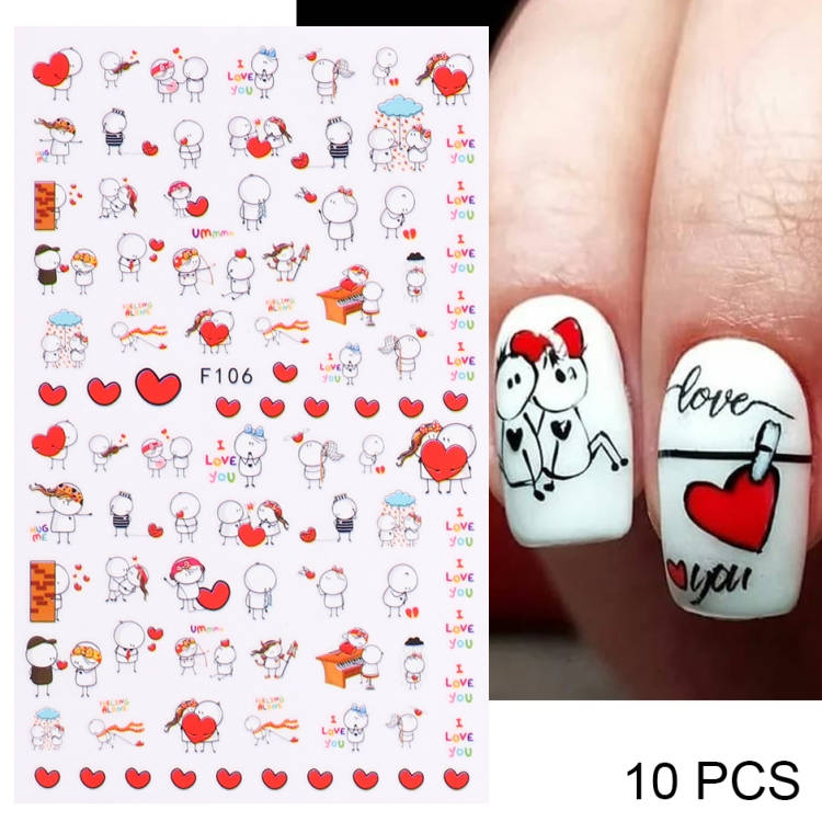 10 PCS Cartoon Heart Letters Personaggio dei fumetti Nail Art