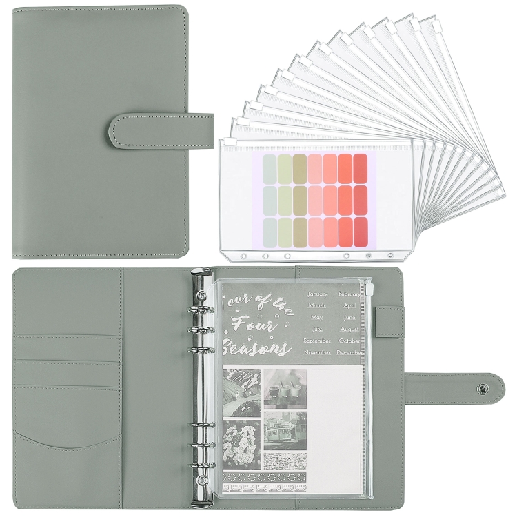 Quaderno A5 Macaron PU Manuale per budget in contanti a fogli mobili  (grigio)