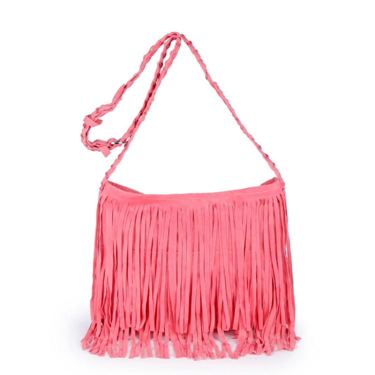 Vintage Frosted Leather Velvet Woven Tassel Crossbody Bag(Pink)