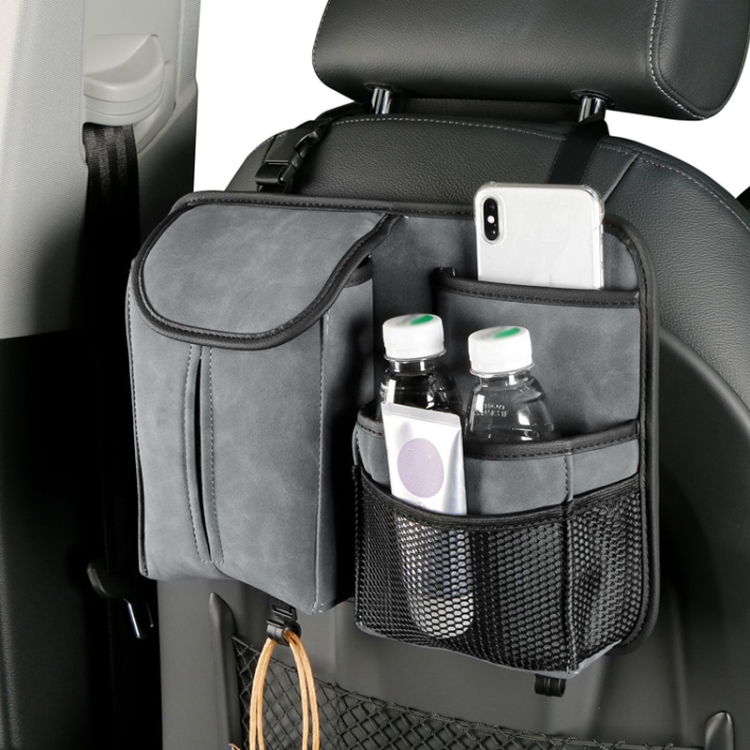 DE RAN FU Flip Fur Car Seat BackTissue Box Storage Hanging Bag With  Hook(Grey)