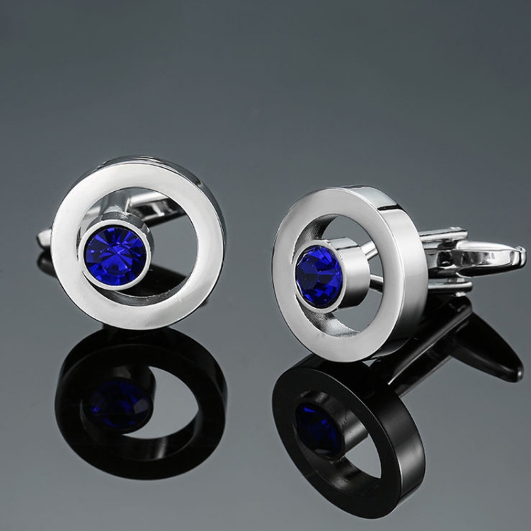 2 Pairs Crystal Zirconia Vintage Floral Shirt Cufflinks, Color: Silver Round Blue Crystal