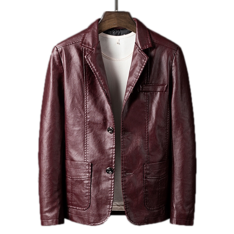  Chaqueta de cuero para hombre, talla grande, chaqueta de cuero  delgada, abrigo rojo vino-XXL : Ropa, Zapatos y Joyería