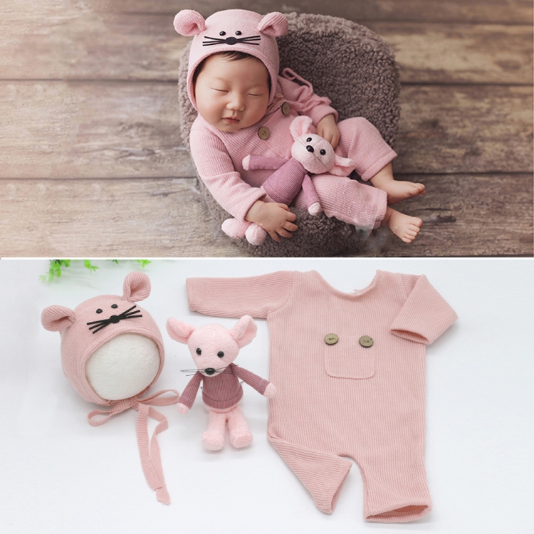 Newborn Photography Clothing Baby Knitted Jumpsuit + Hat +