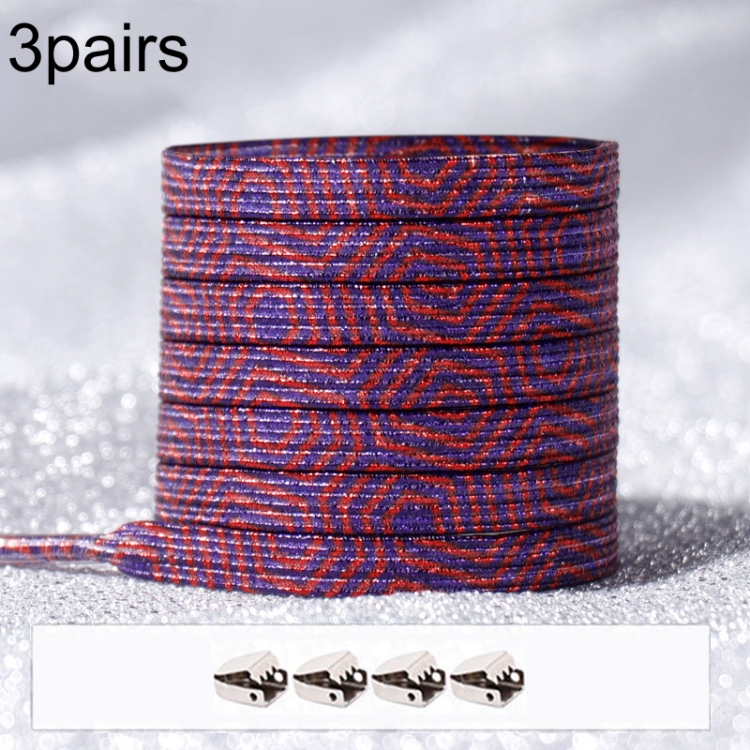 3 Paar elastische Schnürsenkel ohne Krawatte Metallschloss schillernde  Farbschnürsenkel 100 cm (rote und blaue Flecken)