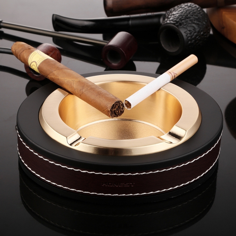 HONEST Zigarrenaschenbecher Metall Rindsleder Personalisierter