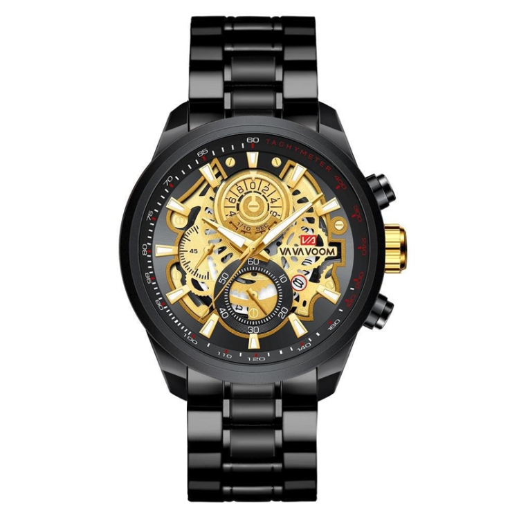 VA VA VOOM Chronograph Men's Watch (Black Dial, Brown Colored Strap) :  : Fashion