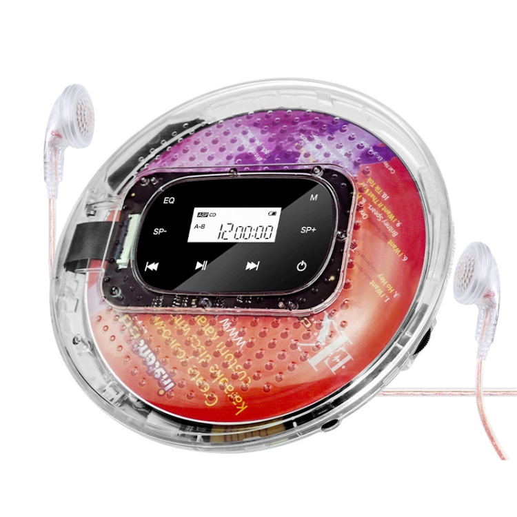 YR-Q90 Lecteur de CD MP3 portable Bluetooth Prise en charge des boutons  tactiles Répéter le format MP3, CD-R, CD-RW (Transparent)