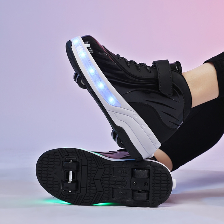 DF06 Walking Shoes Four-wheel Retractable Roller Skates, Size:34(Milky  White Black)