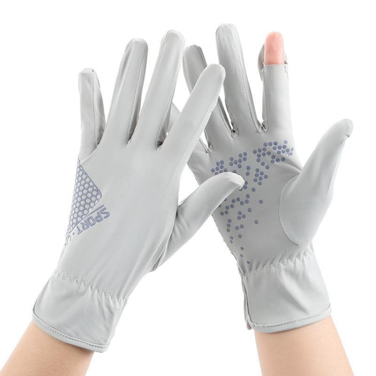 1pair Driving Sunscreen Anti-ultraviolet Thin Summer Ice Silk Dew Finger  Non-slip Riding Gloves Free