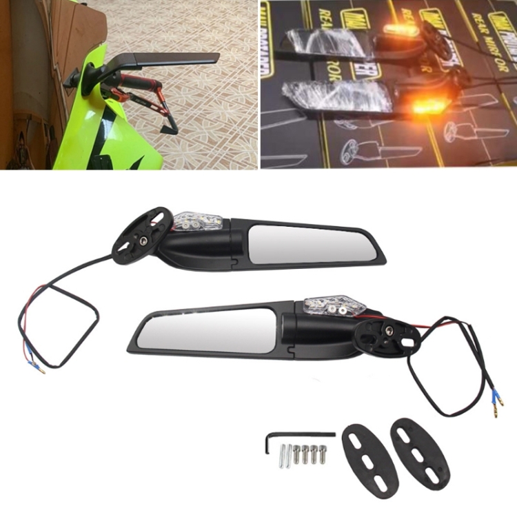 Fixed Wind Wing Rearview Mirror Spoiler with Light Motorcycle Modification
