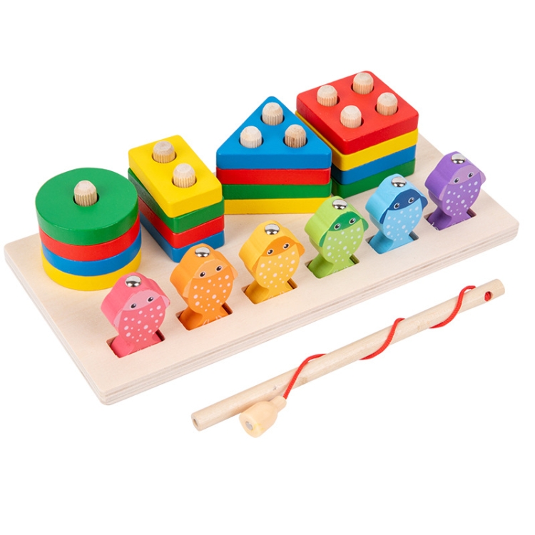 2-in-1 3D Magnetic Fishing Column Shape Matching Wooden Toys,Style: MZM