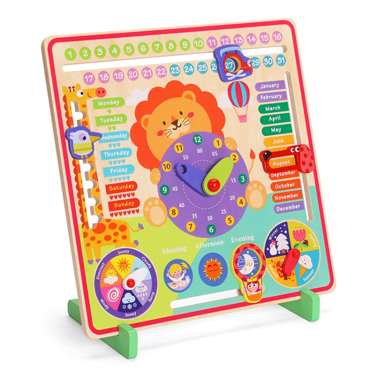 Children's educational wooden hot sale calendar clock toy