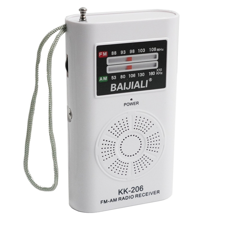 BAIJIALI KK-206 Mini radio portatile Puntatore retrò Radio FM / AM  multifunzionale (bianco)