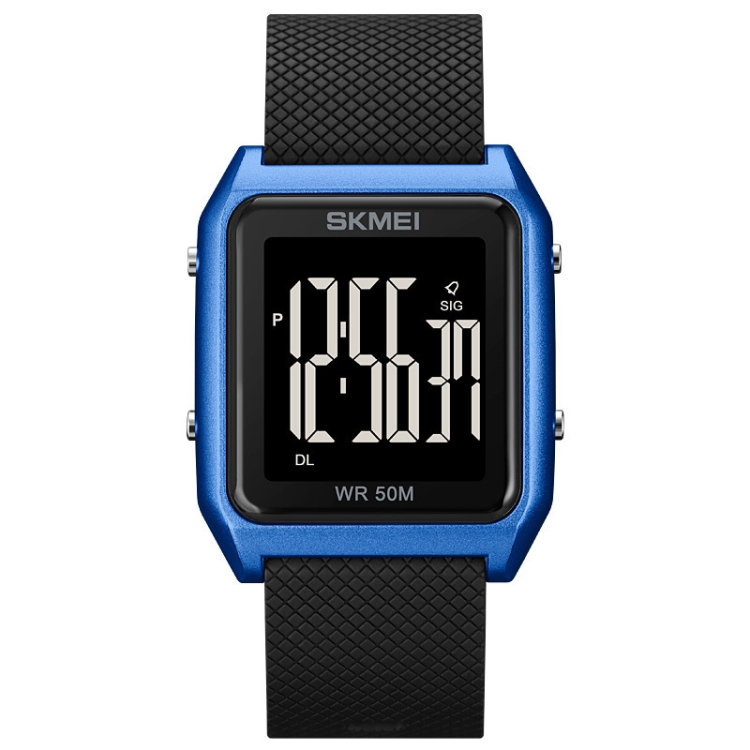 SKMEI 1866 スクエア 大画面 メンズ スチールベルト 多機能 ナイトライト 目覚まし時計 腕時計 (ブルー
