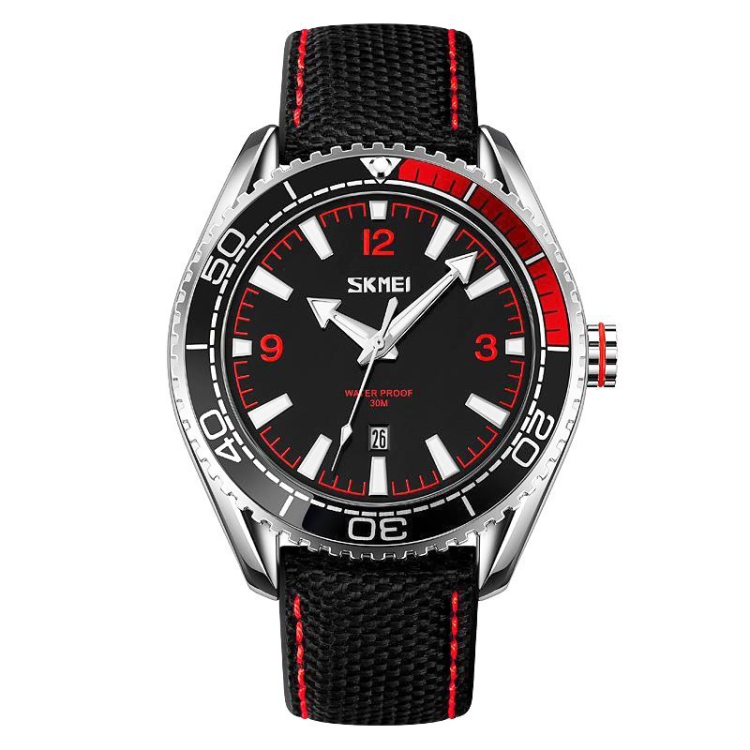 SKMEI 9291 Rotatable Dial Men Watch Outdoor Casual Business Waterproof Quartz Watch Red