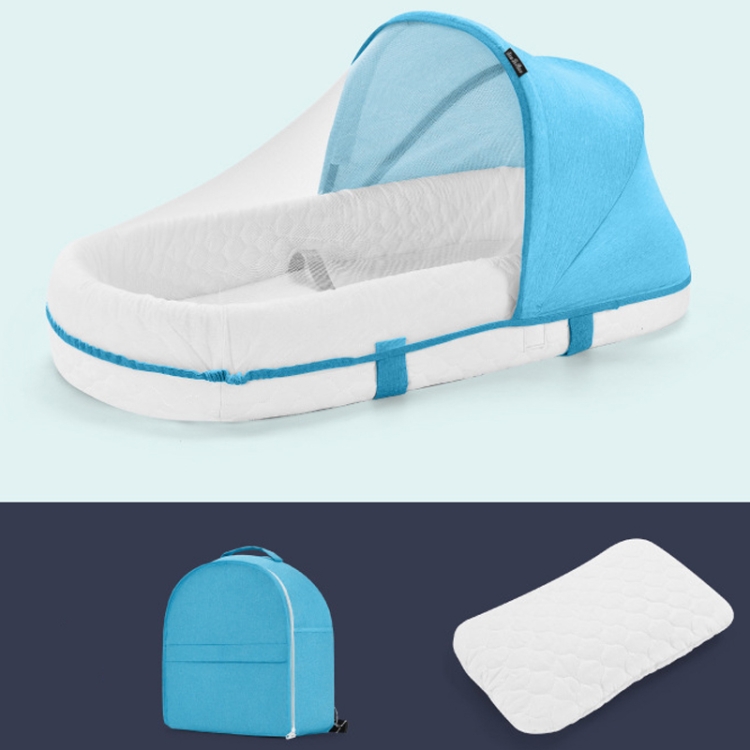 709 Culla multifunzionale portatile con zanzariera Letto pieghevole neonato  mobile, colore: blu bianco + cuscino