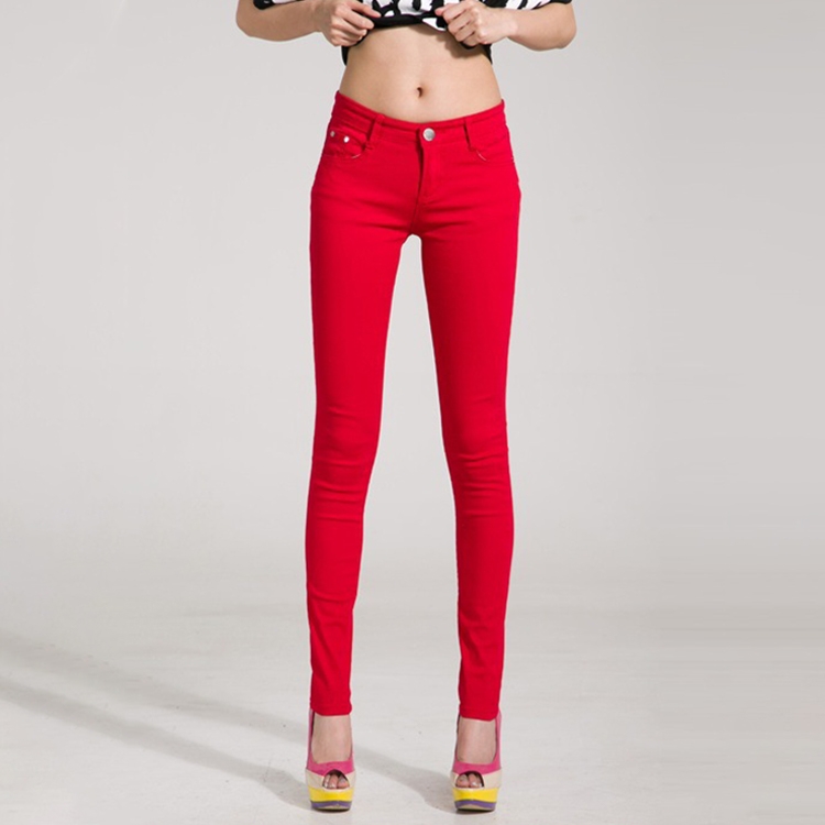 Mid-Waist Stretch Candy-Colored Tight Trousers Look-Sliming Jeans, Size:  26(Rose Red), ZA