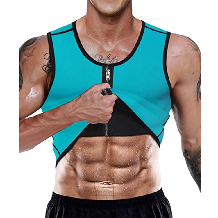 Men Fitness Corset Neoprene Sports Tummy Control Shapewear Zipper Tank Top  Workout Wear, Size: XL(Blue)