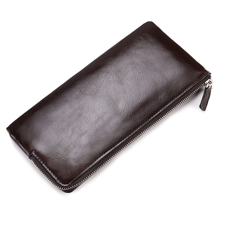 Bolso de mano de cuero genuino para hombre, cartera larga informal