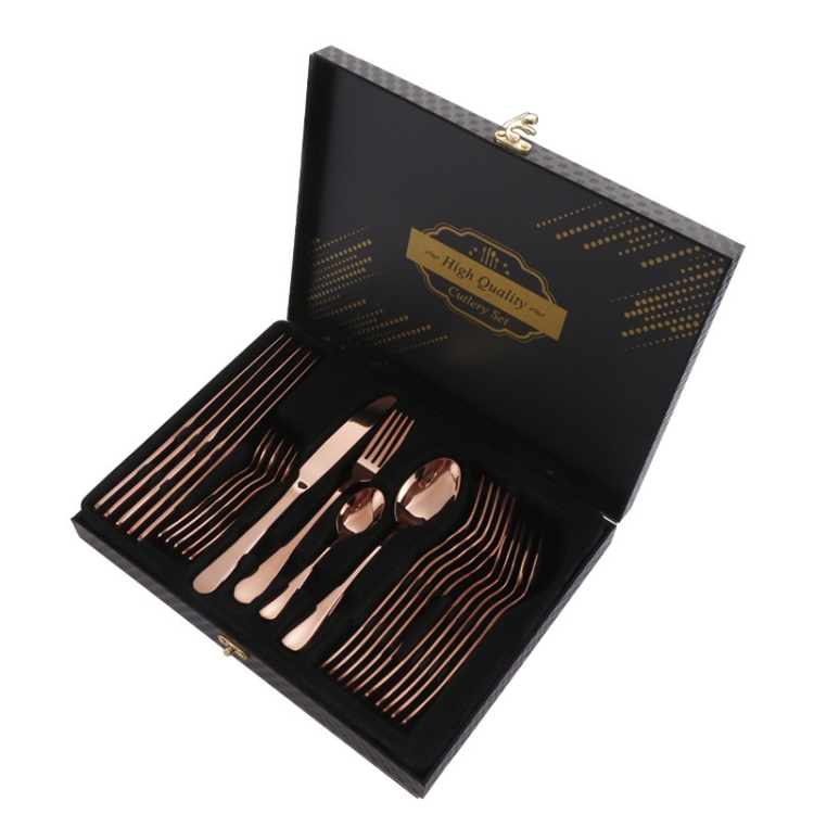 24pcs/set Simple Gold & Black Mini Portable Cutlery Set, Stainless