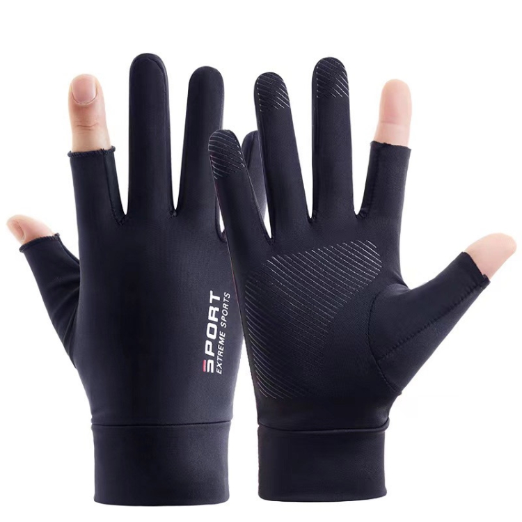 Free Code Summer Ice Silk Thin Sunscreen Gloves Fishing Non-slip Takeaway  Rider Gloves(Two Finger Blue)