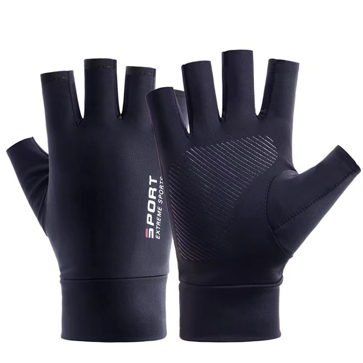 Free Code Summer Ice Silk Thin Sunscreen Gloves Fishing Non-slip Takeaway  Rider Gloves(Half Finger Blue)