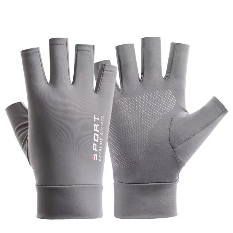 Free Code Summer Ice Silk Thin Sunscreen Gloves Fishing Non-slip Takeaway  Rider Gloves(Half Finger Gray)