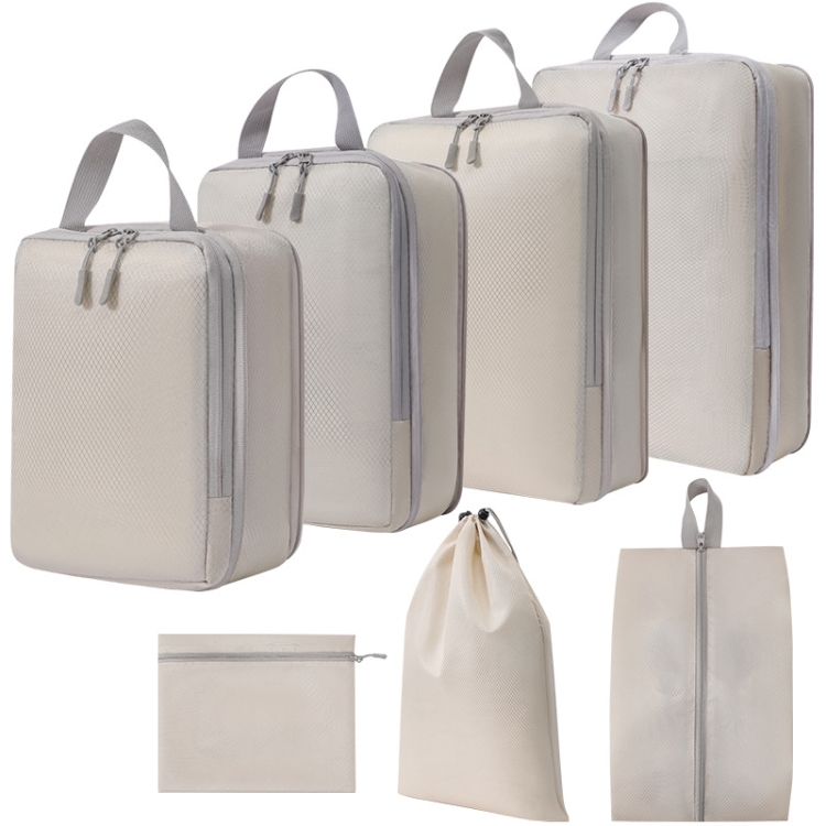 Cubos de embalaje de compresión 7 en 1 Bolsas de viaje expandibles  Organizador de equipaje (Beige)