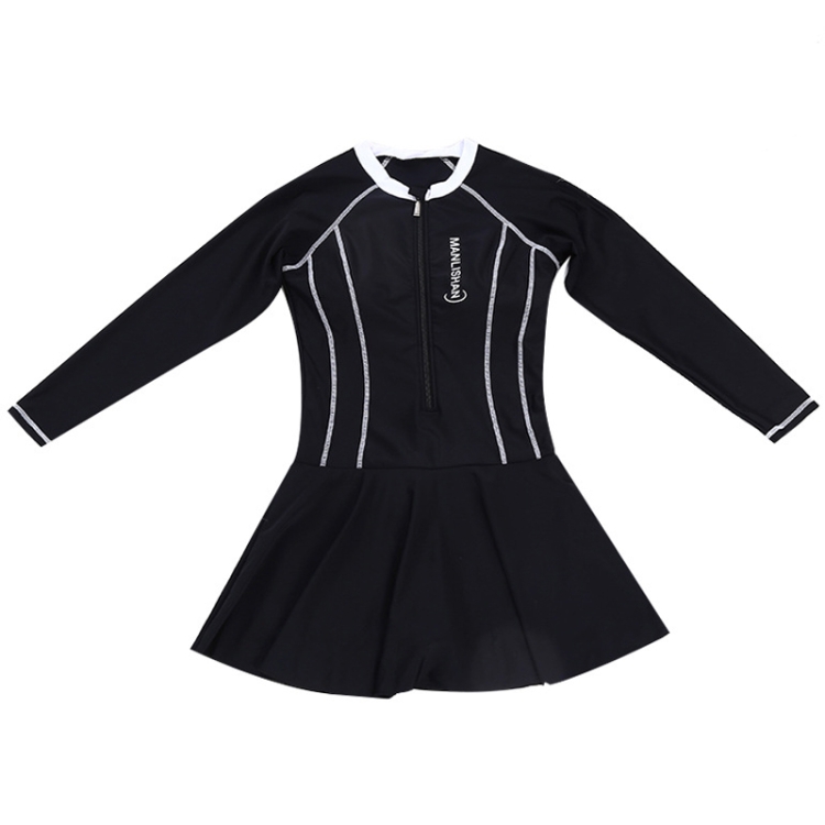 Ladies Sports Swimwear Dive Suit Long Sleeve One-Piece Dress Surf Suit,  Size: M(Black)
