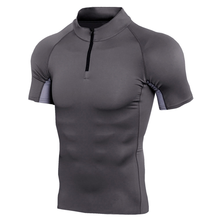 Men High Neck Fitness Long Sleeve Athletic Running T-Shirt Stretch