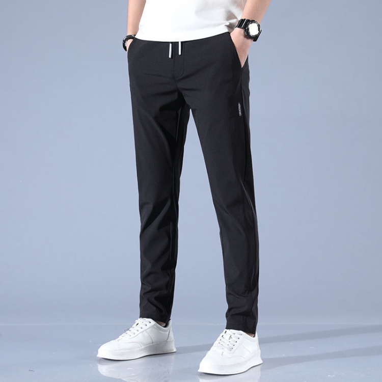 Mens Summer Thin Elastic Waist Pants, Size: M(Black)