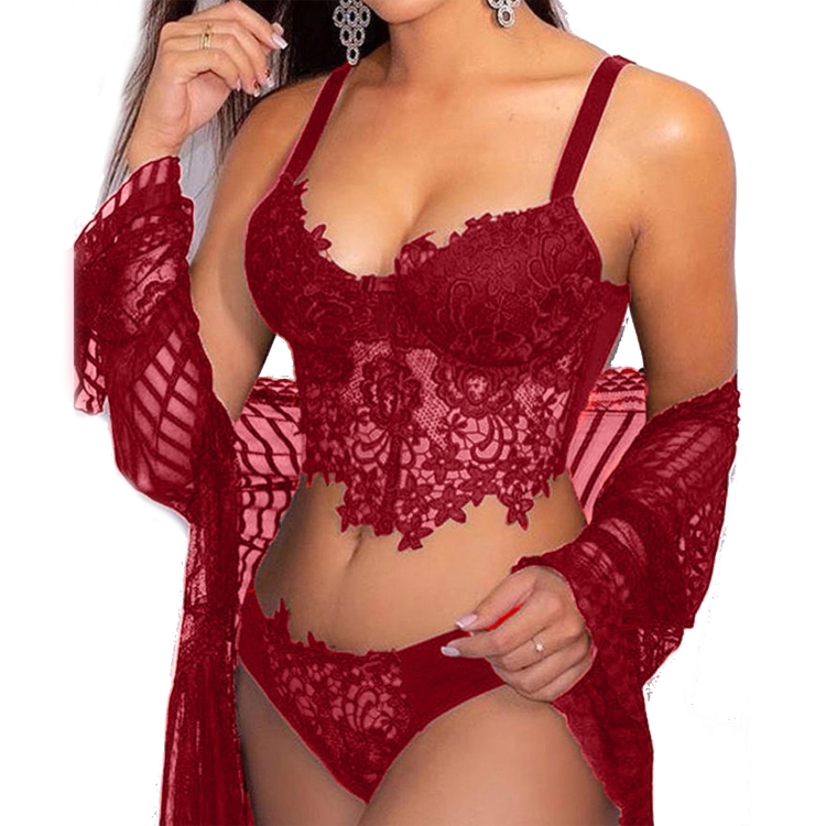 Push Up Bra & Panties Sets Women Sexy Lingerie Lace Underwear, Size: XL(Red)