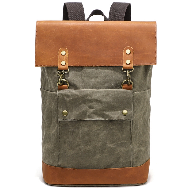 Waterproof Leather Waxed Canvas Backpack Laptop Bag Photography  Backpack(B6151 Army Green)
