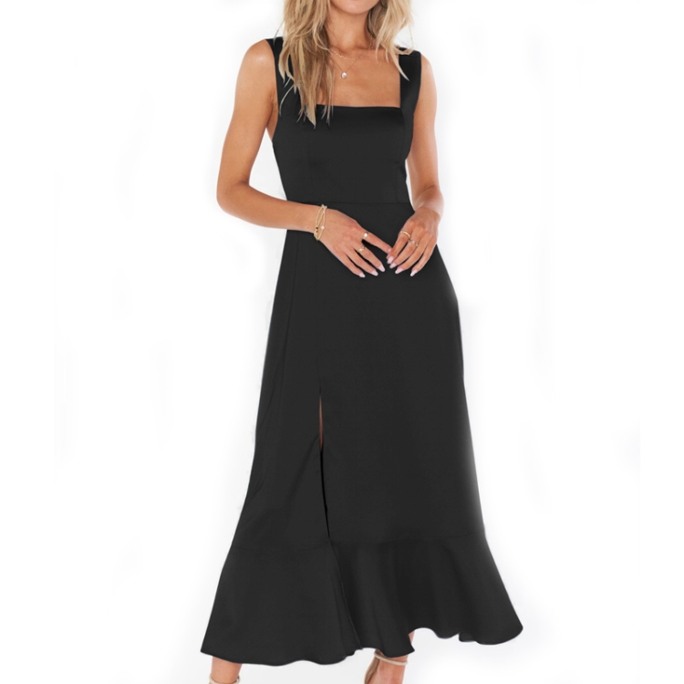 Đầm dạ hội đen kiểu tay dài vai ngang xẻ tà - D386 - AloraShop21