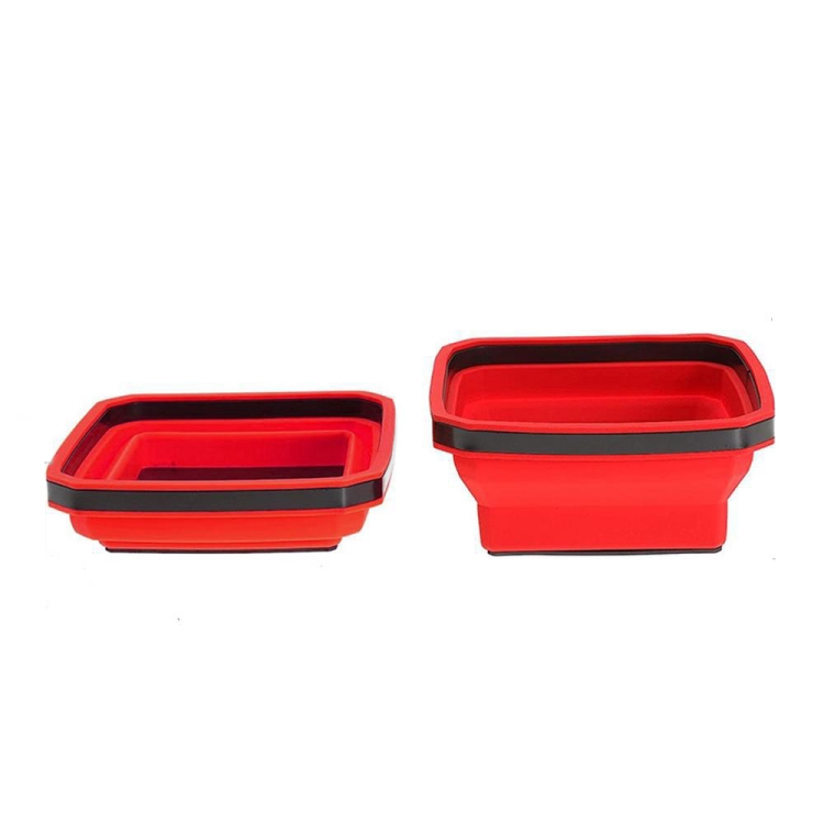 Square Silicone Foldable Magnetic Parts Tray For Small Parts And Tools(Red)