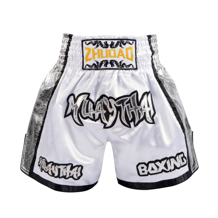 ZhuoAo Boxeo Escopeta Ropa Entrenamiento Pantalones cortos de lucha Pantalones  Muay Thai, Estilo: Blanco Plata (XL)
