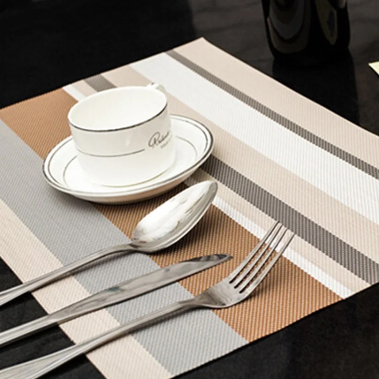 PVC Insulated Placemats Coasters Striped Cutlery Mat(Coffee)