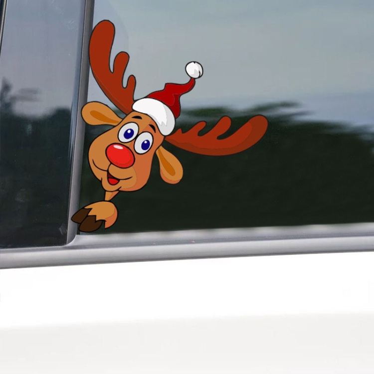 Weihnachtsmann-Elch-Autofenster-dekorative Aufkleber, Auto-Seitenfenster-Stoßstangenaufkleber,  Modell: B-Modell, 13 x 11 cm
