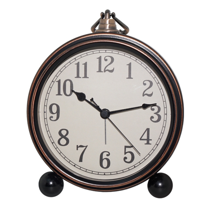 Retro Iron Alarm Clock Simple Desktop Quartz Clock, Style Black