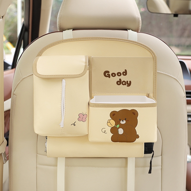 Multifunctional Car Cute Cartoon Rear Seat Back-mounted Storage Bag Garbage  Bin in Car(Beige)