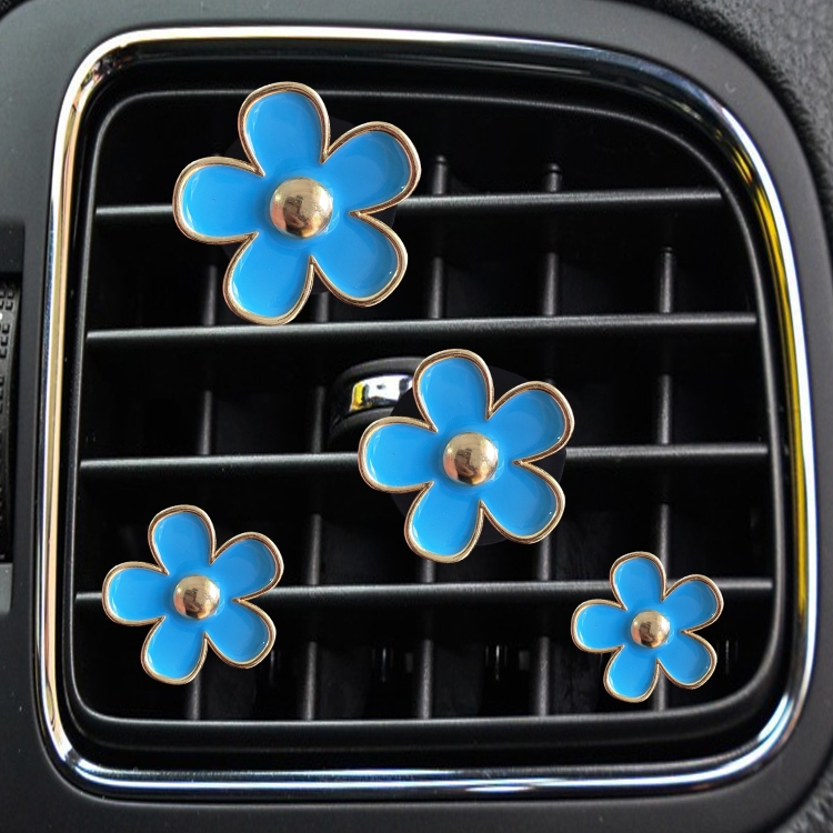 4pcs/set Small Chrysanthemum Perfume Alloy Jewelry Car Air Outlet  Decoration Clip, Color: Blue