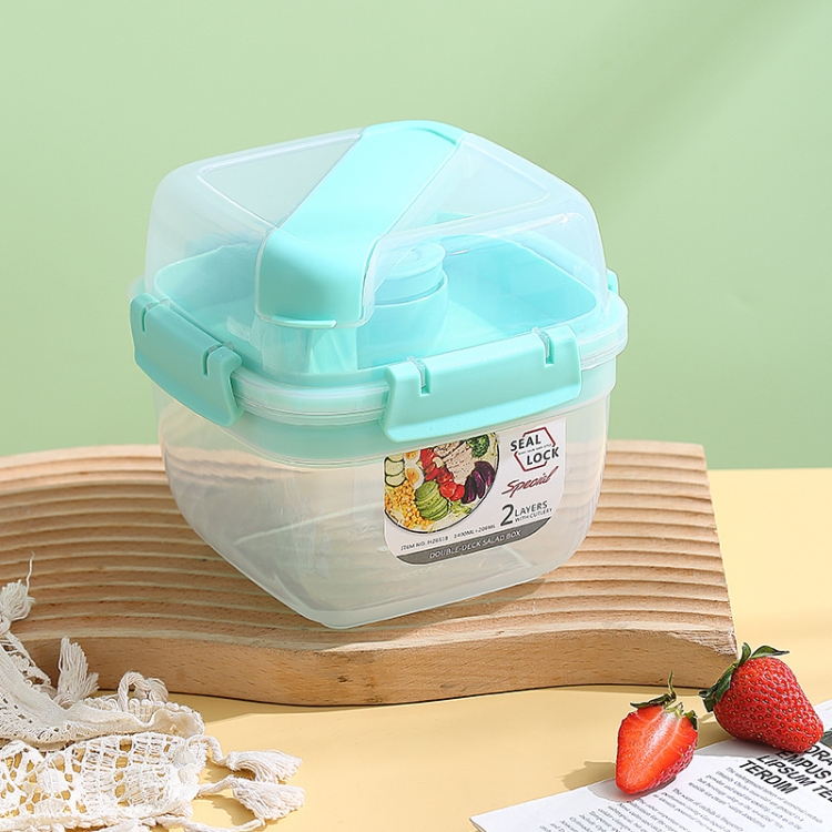 Microwaveable Double-layer Compartment Lunch Box With Fork Spoon,  Fresh-Keeping Food Containers