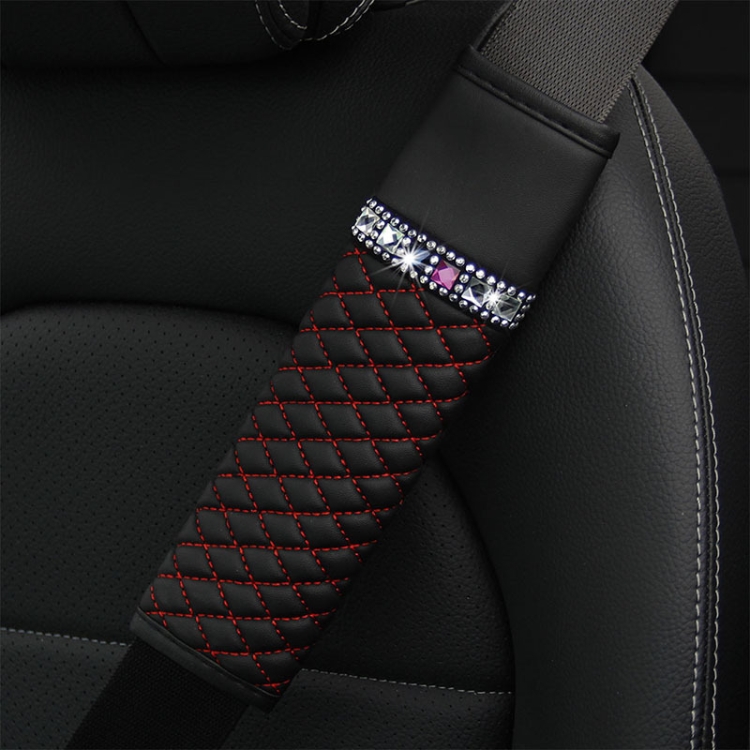 Spallacci copri cintura di sicurezza in pelle per auto con diamanti  scintillanti 6,5x23 cm (nero e rosso)