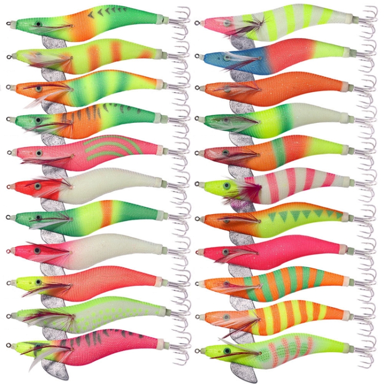 22colors /Set HENGJIA SJ059 Luminous Wooden Shrimp Dummy Bait Squid Hook  Hard Bait, Size: 15cm 28g