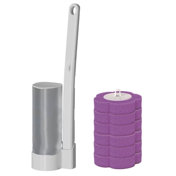 WizardFlush Scopino WC Usa E Getta: Testine Infuse Di Sapone, Manico Ergonomico, Set Con Secchio E Supporto A Parete - 5