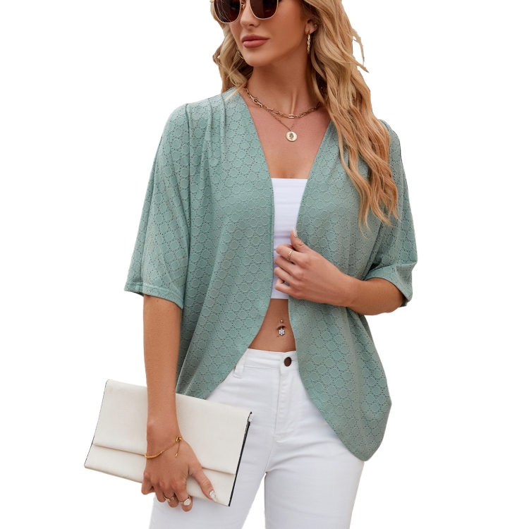 Women Spring Summer Solid Color Half-Sleeve Cardigan Knitwear Air  Conditioning Outerwear, Size: XXL(Dark Green)