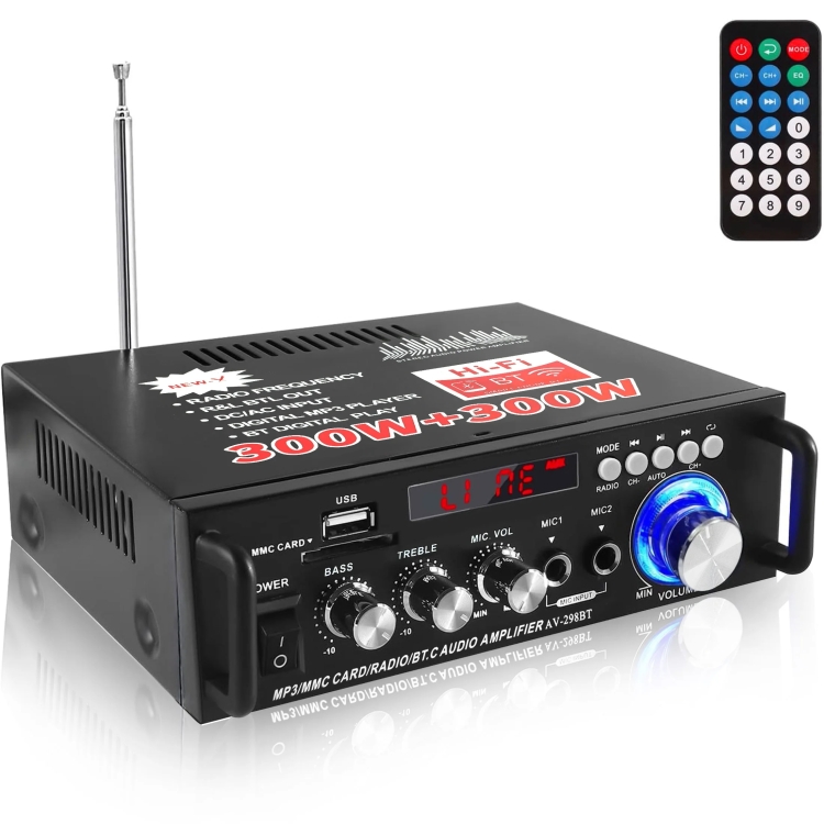 AV-298BT 300W+300W Hi-Fi Amplificador Estéreo Bluetooth Home Audio ...