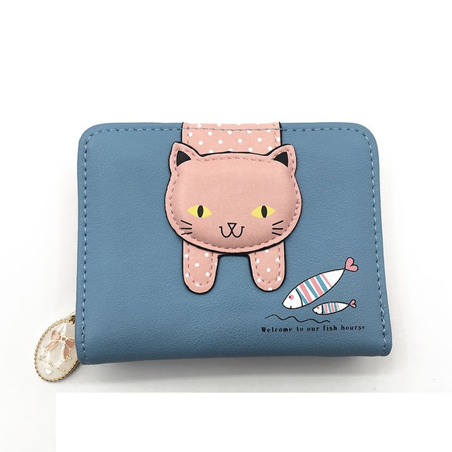 Amazon.com: Girls Wallet Cute Cat Faux Leather Wallet Cat Pattern Purse  Coin Card Holder Zipper Wallet (Rosy) : Clothing, Shoes & Jewelry
