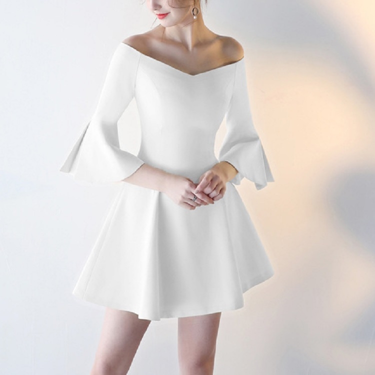 Vestido corto de verano con hombros descubiertos, fiesta de cumpleaños,  vestido de alfombra, tamaño: S (blanco)