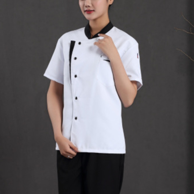 2pcs White Black Chef Uniform Work Wear Waiter Restaurant Shirt Jacket Top M 
